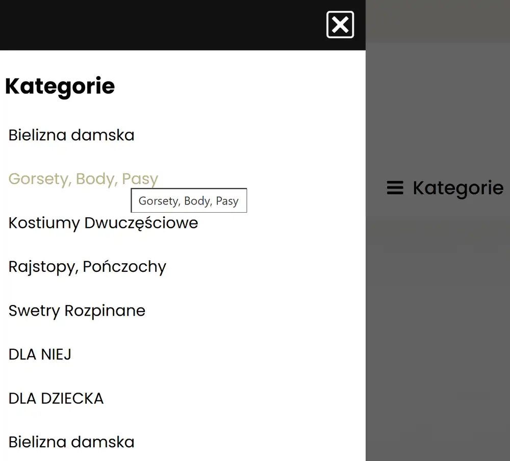 Menu kategorii