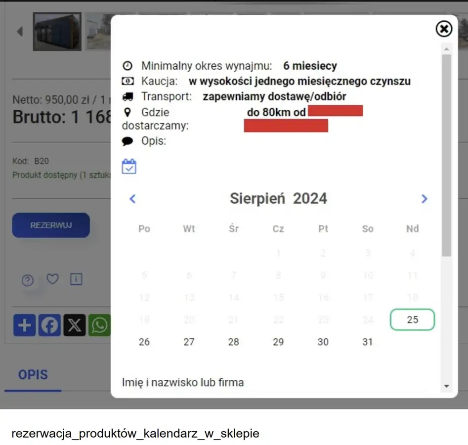 Rezerwacja produktów i kalendarz terminów