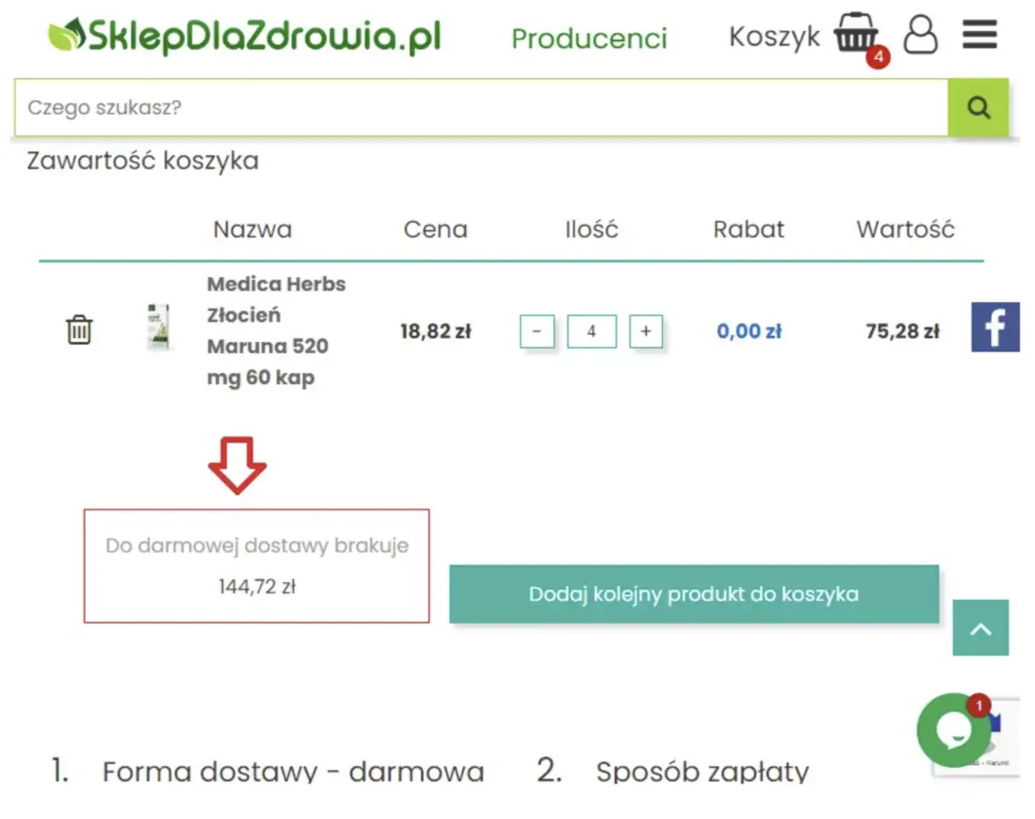 Próg darmowej dostawy w koszyku