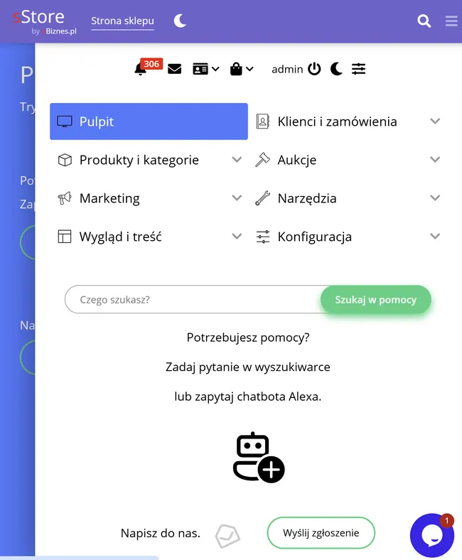 Mobilna nawigacja panelu administracyjnego sStore
